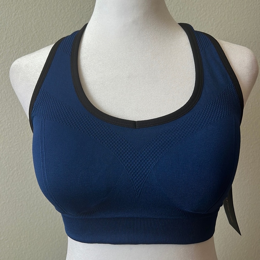 Bally Total Fitness Navy Blue Criss Cross Sports Bra Size Small NWT